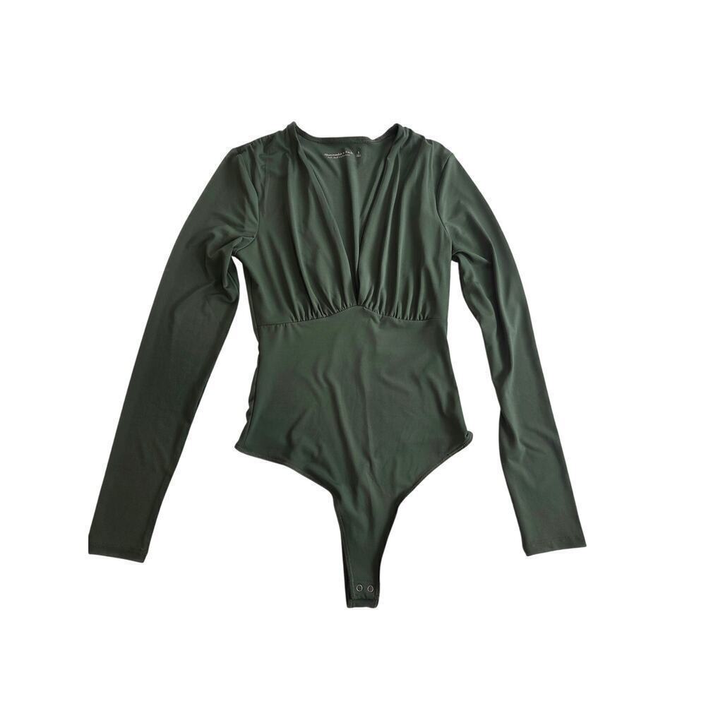 Abercrombie and Fitch Deep V Olive Green Bodysuit Small